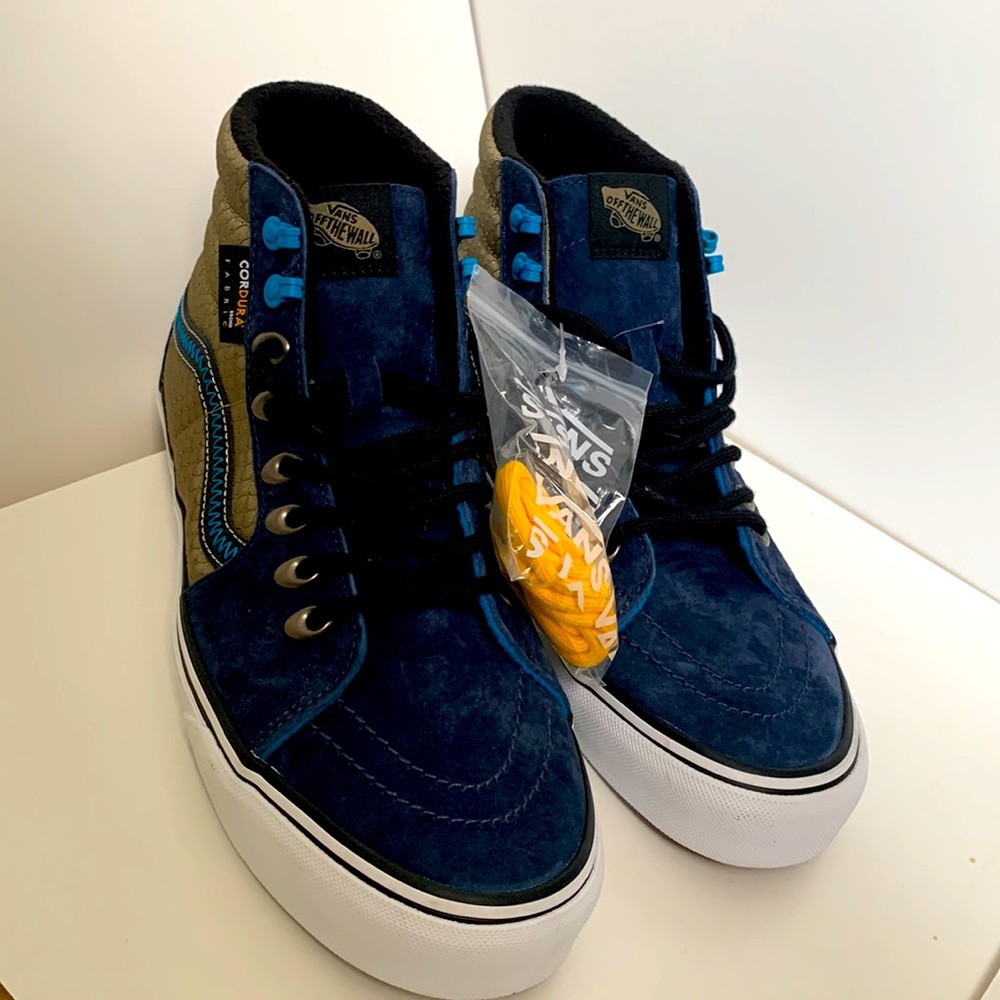 Vans Skateboard Shoes Mens 9 Blue Green Sk8 Hi Top Cordura Lace Up Sneakers
